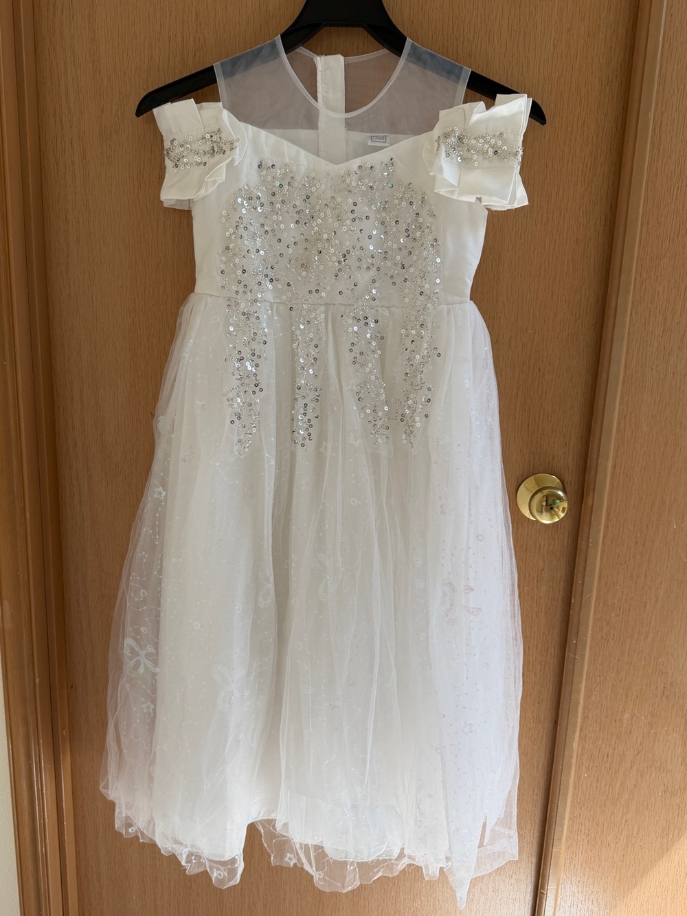 White Girls' Sparkle Tulle Dress with Embellished Bodice 9-10Y